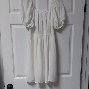 Charming Ivory Juniors Dress with Puff Sleeves